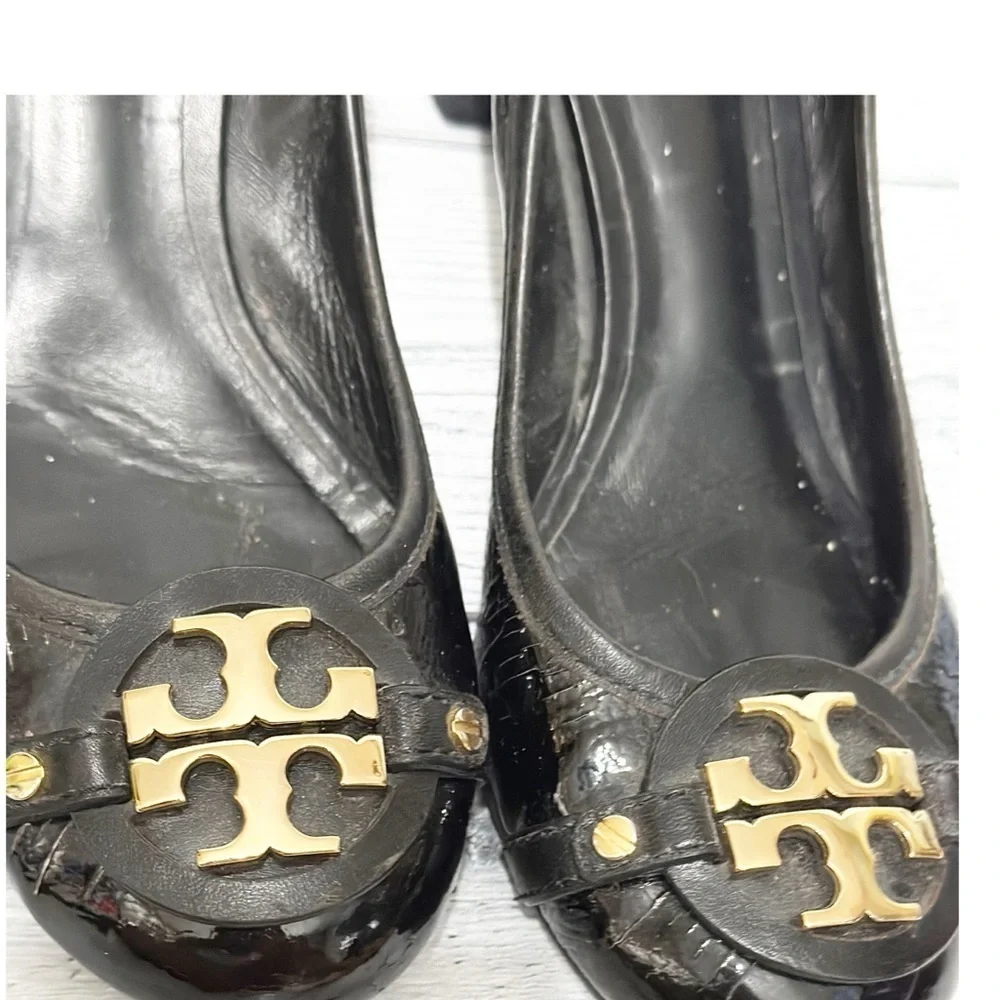 Tory Burch Aaden Heel Pumps Black Patent Leather Sz 9.5